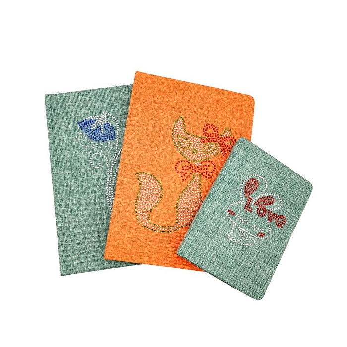 Personalized linen fabric notebook with diamond