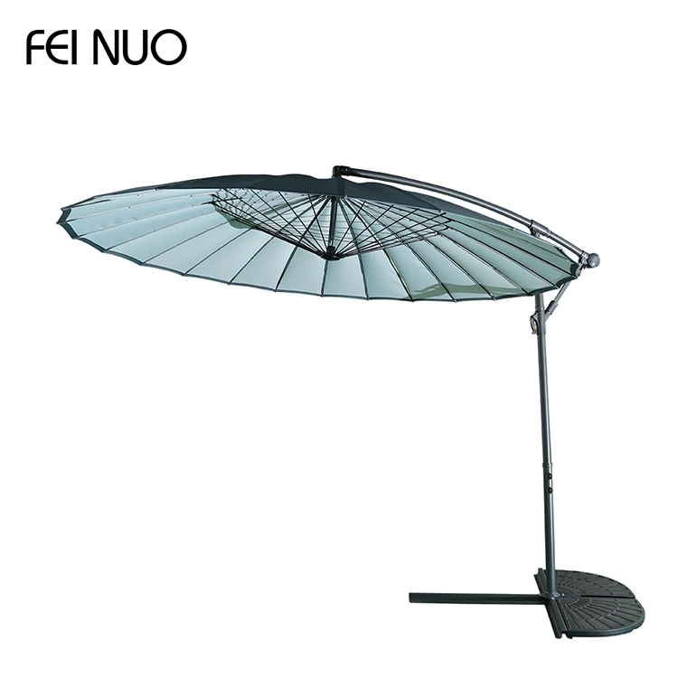 Customized 24k stainless steel frame curved arm hanging big beer garden umbrella outdoor 
