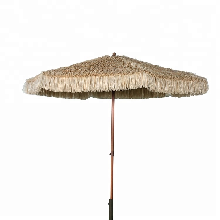 Outside sun sea synthetic plastic grass seaside beach thatch roof umbrella for wholesale 