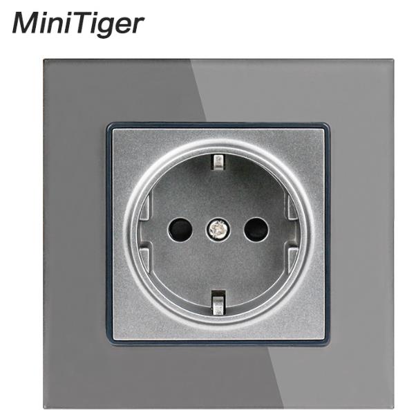 Minitiger Crystal Glass Panel Wall Power Socket Grounded 16A EU Standard Electrical Outlet Black White Gold Grey Colorful
